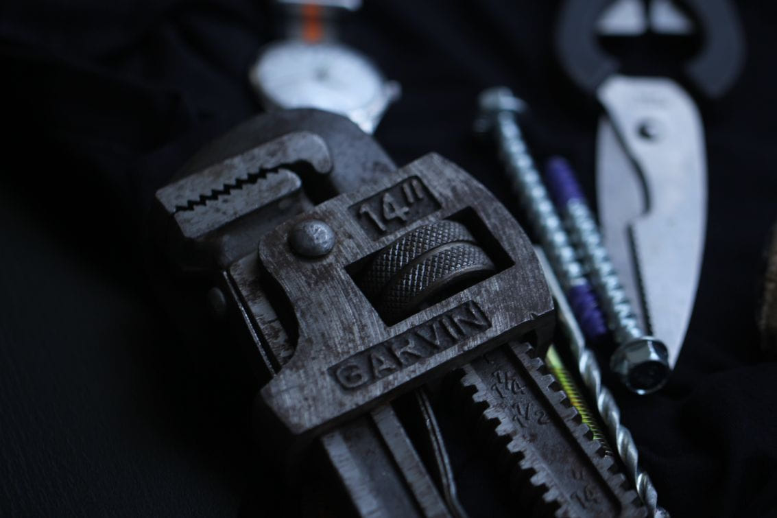 Pipe Wrench On Tool Bench