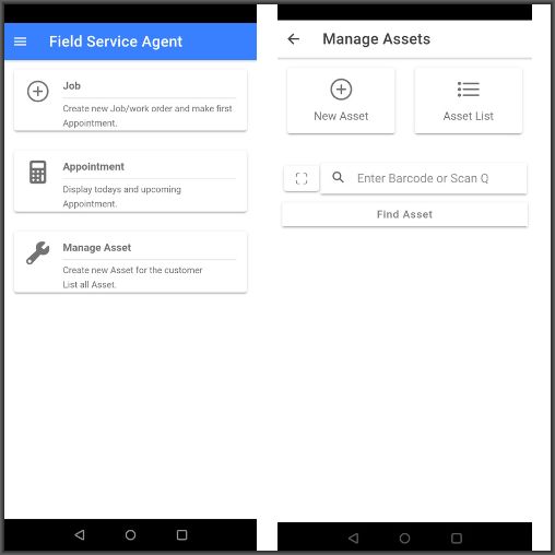 Mobile Field Service Assets Menu