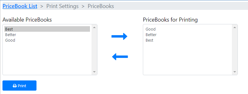 Printing PriceBooks