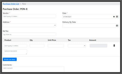 purchase order screen