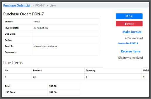 purchase order receive inventory