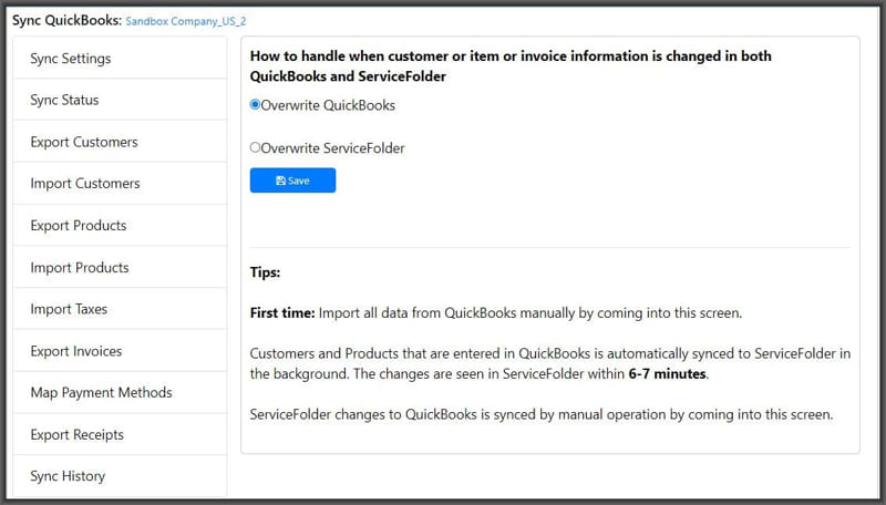 QuickBooks Sync Settings