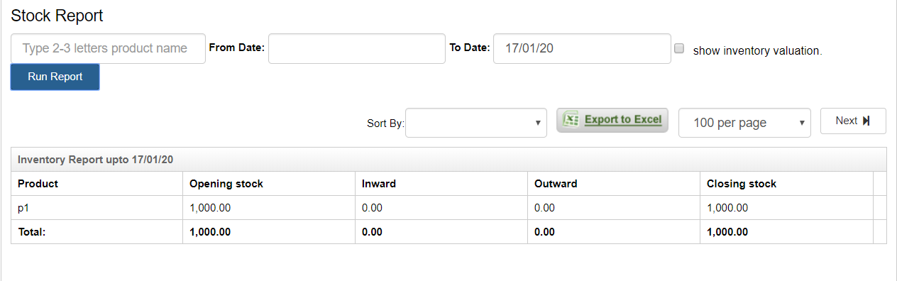 Field Service Inventory inward and outward stock report