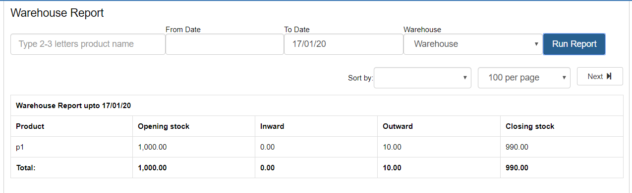 warehouse stock report